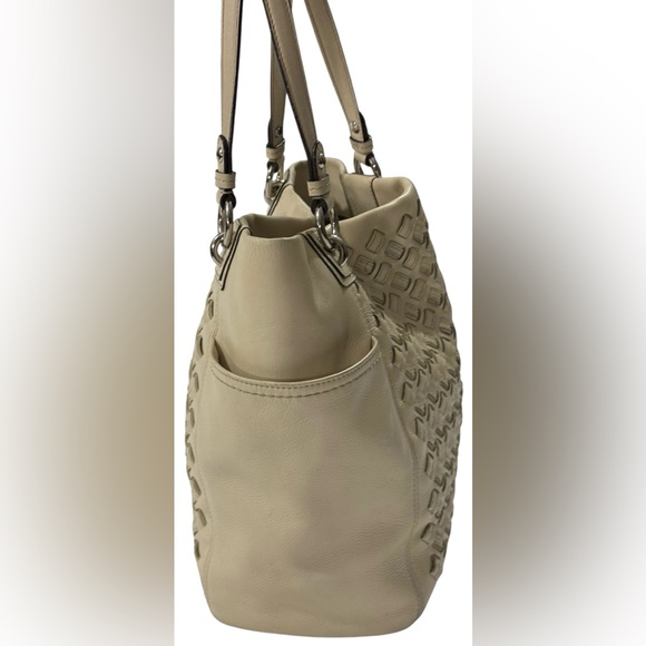 Coach North South Woven Leather Tote Bag Cream Shoulder Bag F10798 - Picture 4 of 15